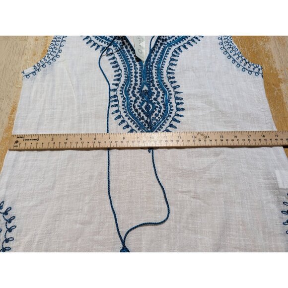 Solitaire by Ravi Khosla sleeveless blue white Summer bohemian embroidered Tunic - Picture 12 of 15